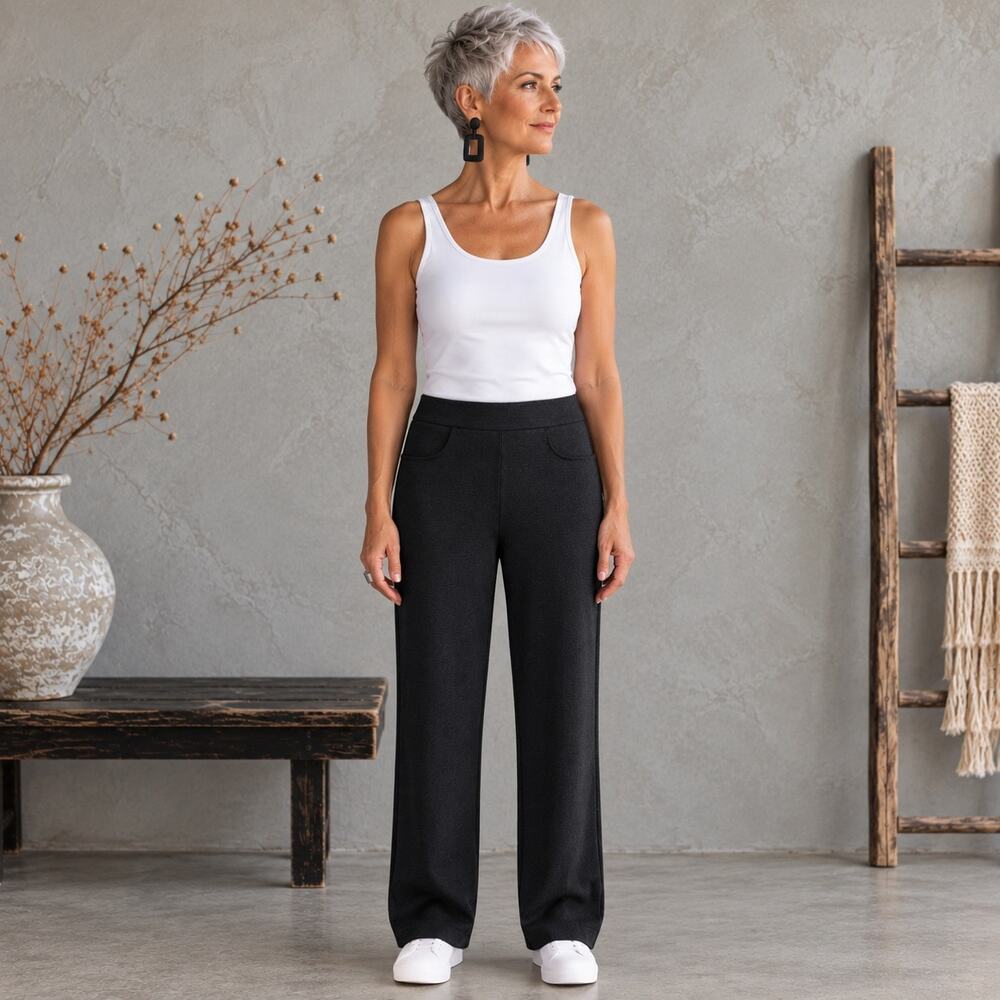 Betabrand Gray Straight Leg Knit Pants Medium Long